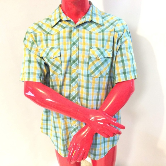 VTG Wrangler Shirt Pearl Snap Cowboy Rodeo Plaid - Picture 1 of 4